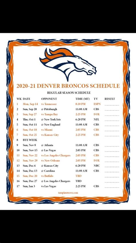 denver broncos standings 2023|denver broncos 2023 schedule printable.